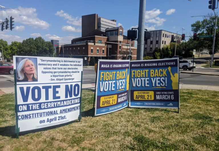 Voters standing in line outside a polling station in Arlington, Virginia during the April 2026 special election.