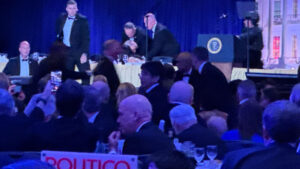 Security personnel securing the perimeter outside the Washington Hilton following a security breach at the White House Correspondents' Dinner.