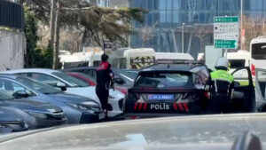 Video still showing a street near the Israeli consulate in Istanbul after a shooting incident.