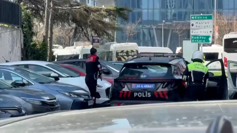 Video still showing a street near the Israeli consulate in Istanbul after a shooting incident.