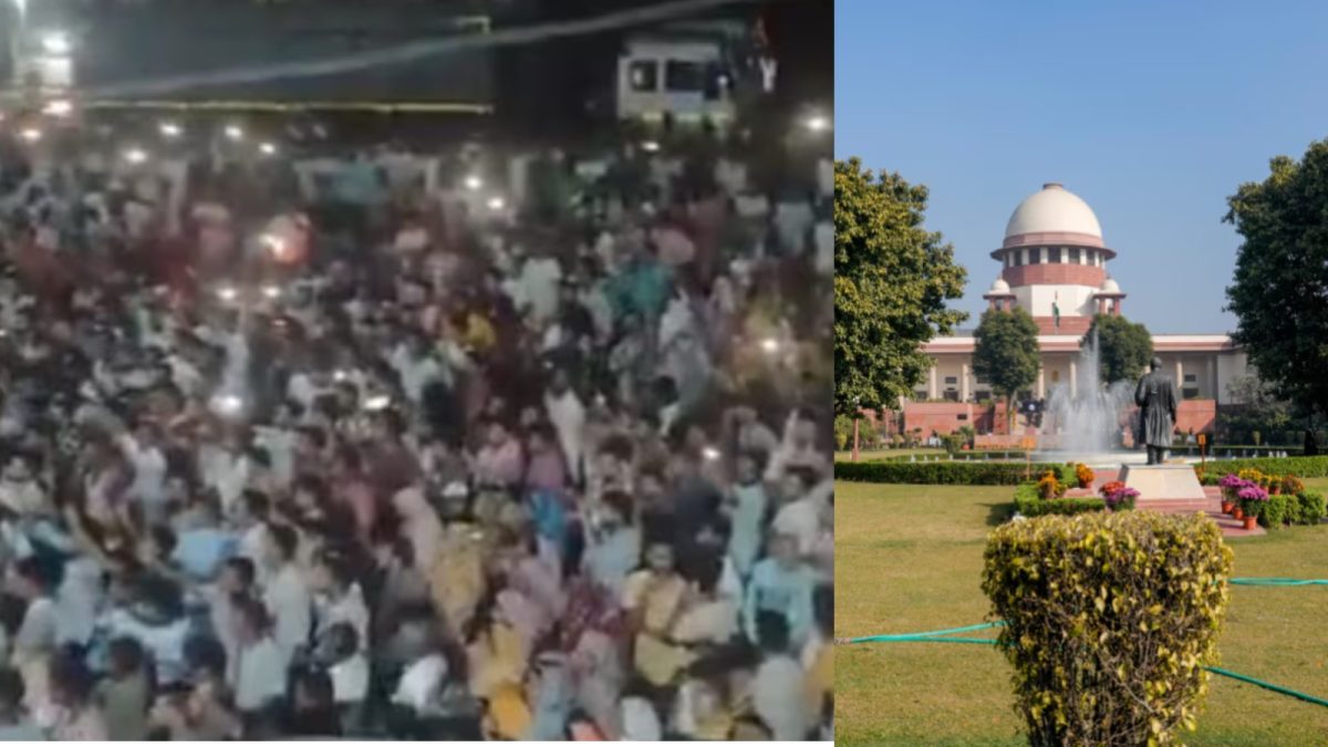 File photo of the Supreme Court and a crowd participating in the gherao of judicial officers in Malda, West Bengal.