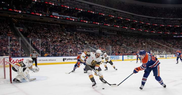 Jack Eichel in action during a Vegas Golden Knights game against the Edmonton Oilers.