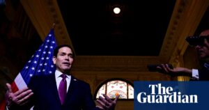 US Secretary of State Marco Rubio speaks to press in Rome.