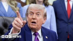 US President Donald Trump addressing reporters, discussing the fragile state of the Iran ceasefire.