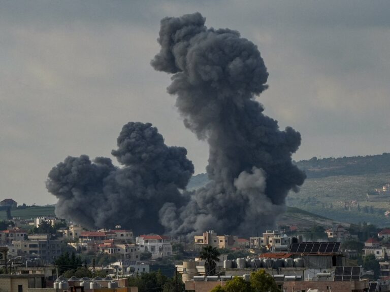 Image showing smoke rising in Habboush following Israeli strikes, seen from Nabatieh, Lebanon.