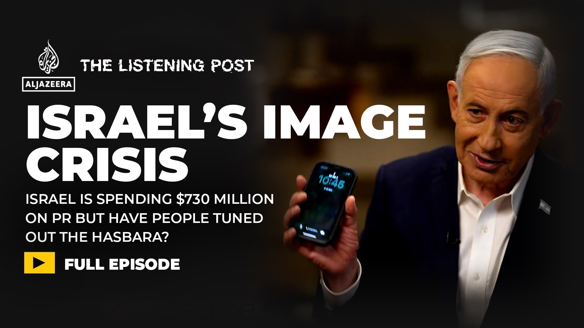 Visual representation of media messaging and public relations efforts during an international conflict, symbolizing the challenge of controlling a global narrative.