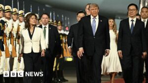 President Trump escorted by Vice-President Han Zheng upon arrival for Trump China Talks in Beijing.