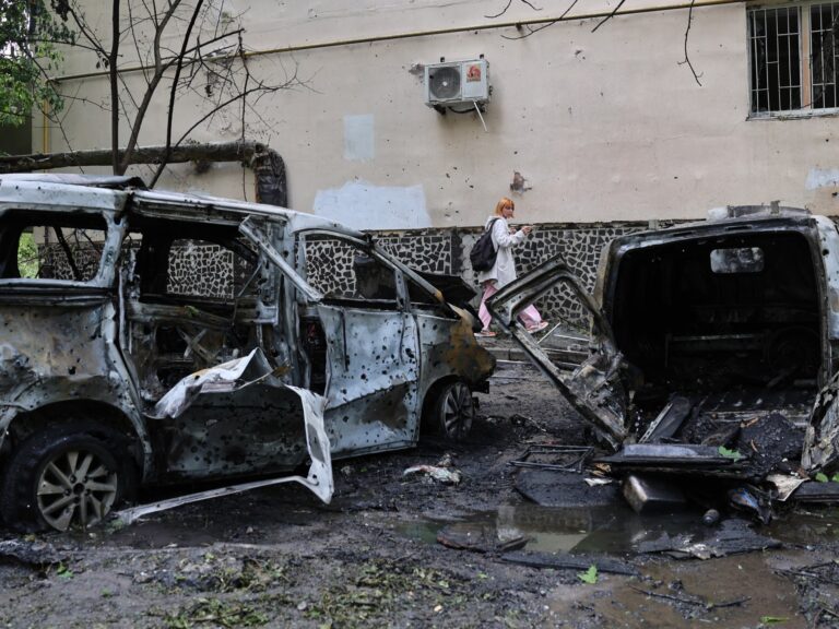 Destroyed cars in Odesa after a Russian air attack, highlighting the devastation of the Ukraine attacks.