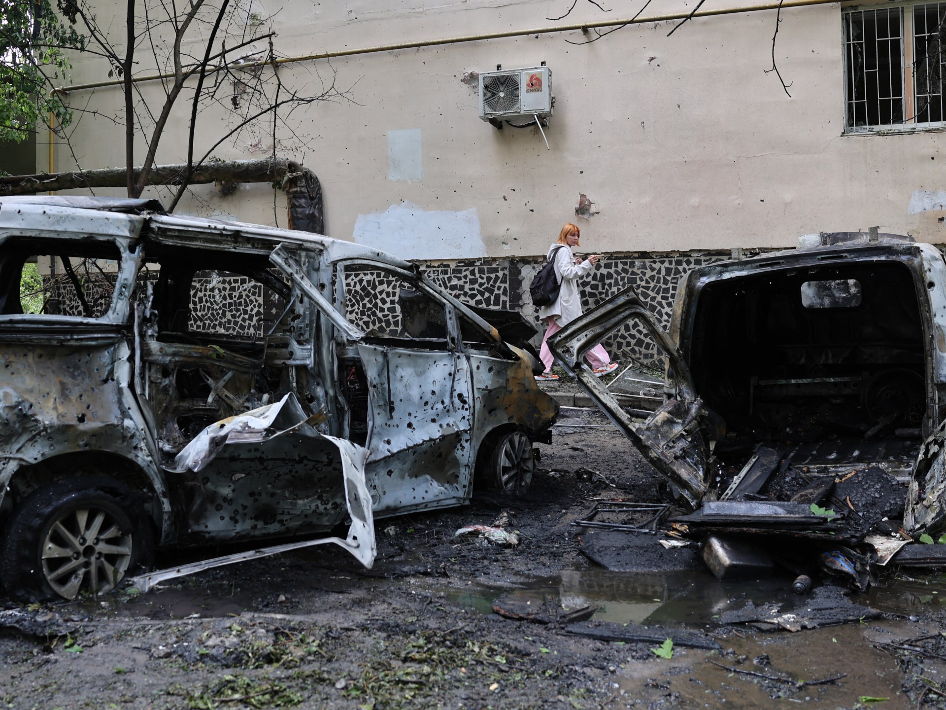 Destroyed cars in Odesa after a Russian air attack, highlighting the devastation of the Ukraine attacks.