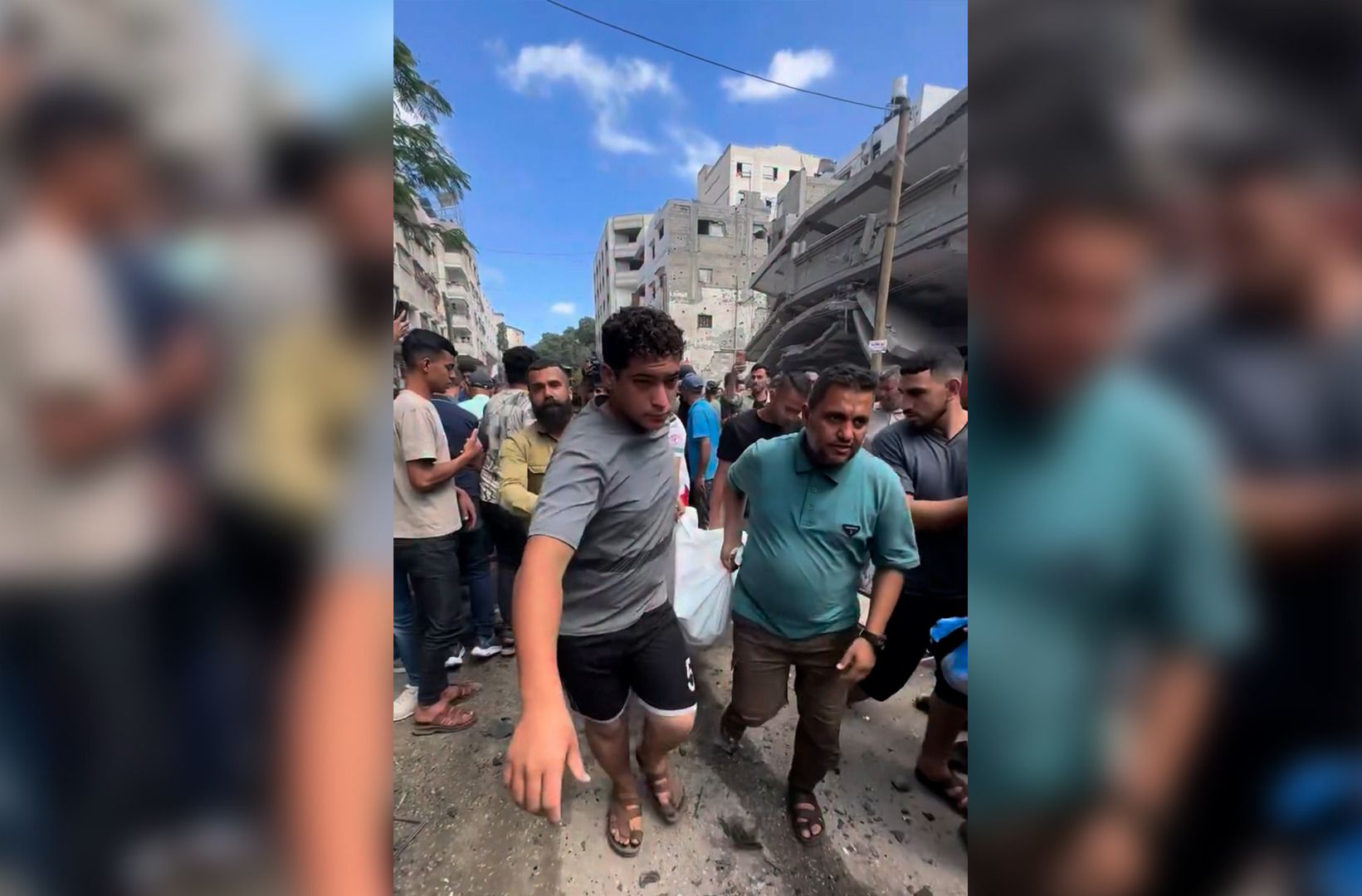 Image depicting the aftermath of a strike in Gaza, showing the human cost of conflict.