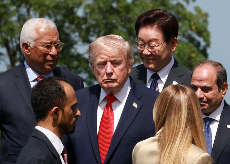 President Trump, South Korean President Lee Jae Myung, and other leaders at G7 Summit discussing North Korea nuclear program.