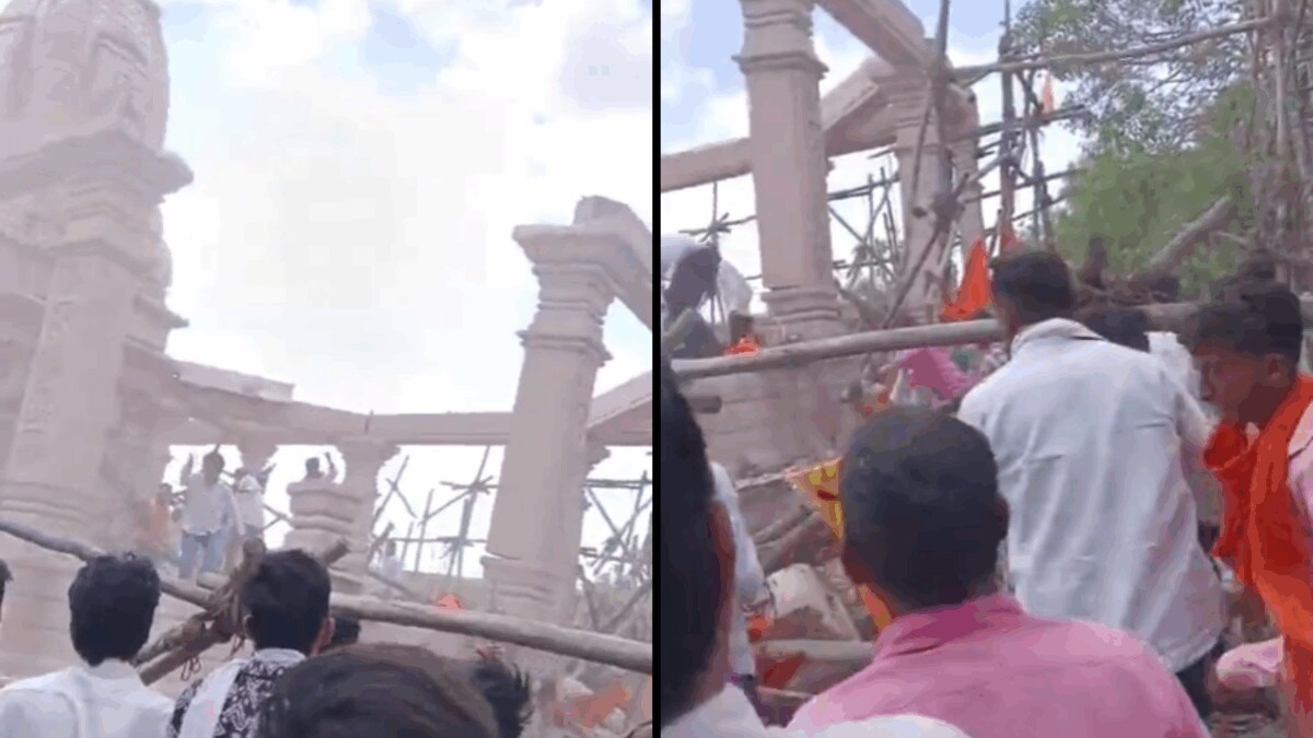 Image showing rescue operations at a collapsed temple in Maharashtra.