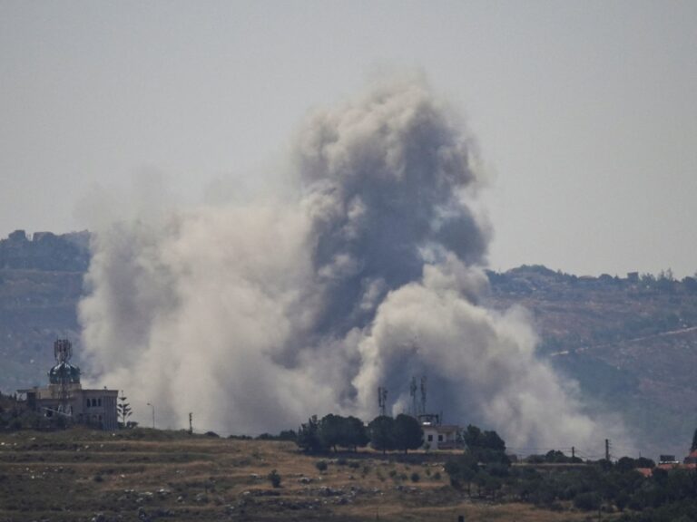Smoke billows from southern Lebanon following Israeli attacks, viewed from Nabatieh.