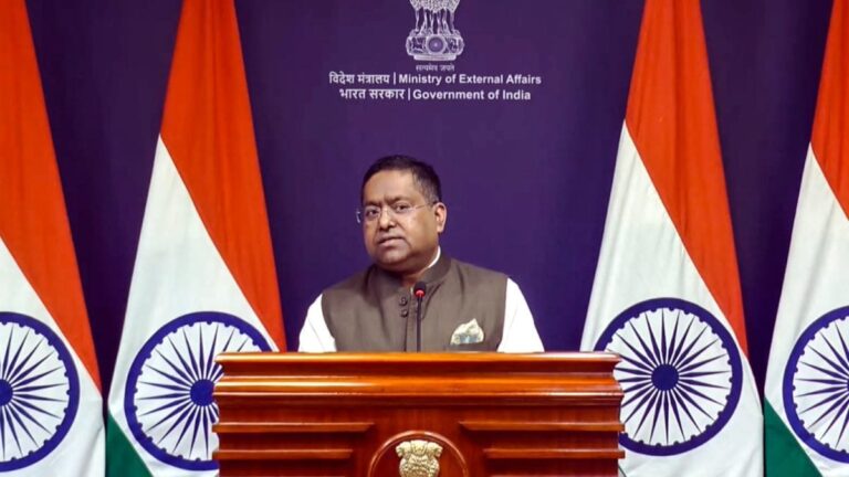 Indian Ministry of External Affairs spokesperson addressing media on Pakistan's airstrikes in Afghanistan.