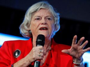Ann Widdecombe delivering a speech in Westminster, London.
