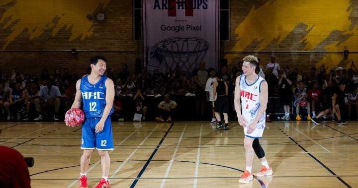 Simu Liu and Jeremy Lin at the ARC World event in Markham, promoting Asian culture and basketball.