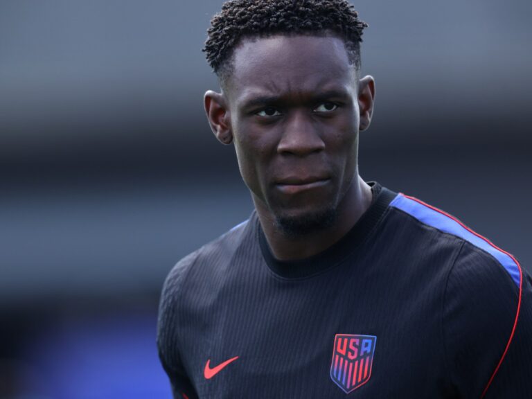 Folarin Balogun of the United States at a training session before a World Cup match.