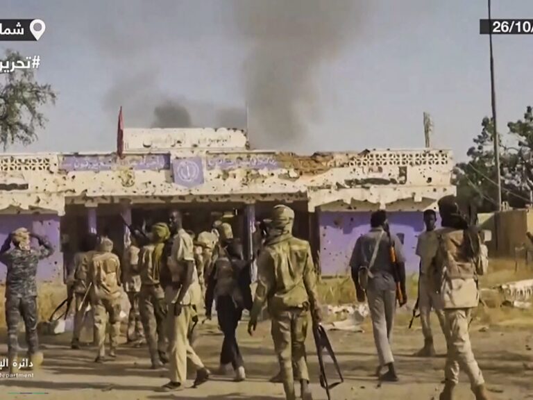 RSF fighters celebrating in El-Fasher, Sudan, highlighting ethnic cleansing allegations.