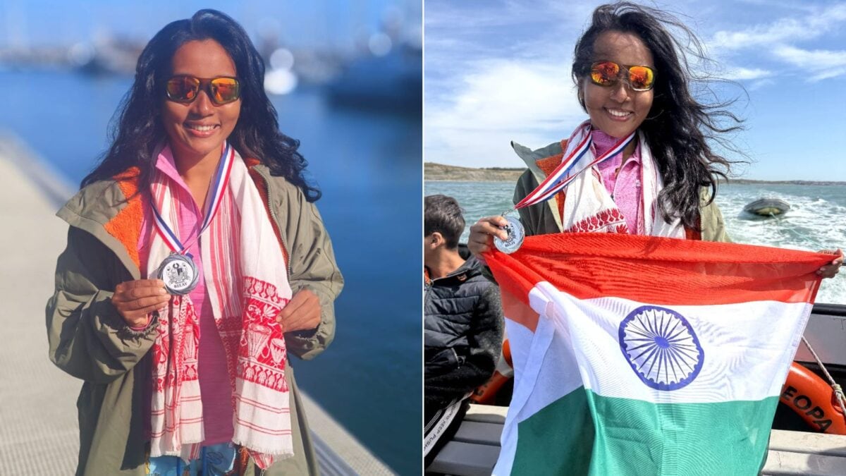 Ankita Konwar, the first woman from Northeast India, triumphantly finishing her English Channel Relay swim.