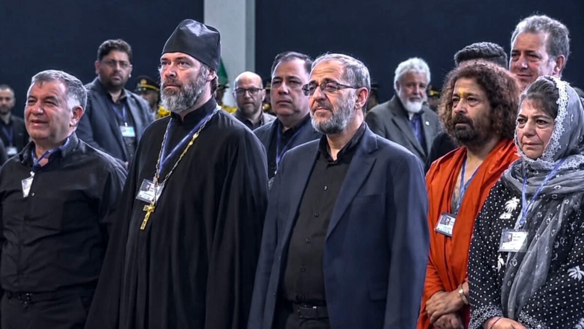 Indian political figures Mehbooba Mufti and Salman Khurshid attending the funeral ceremonies for Iran's Supreme Leader Ayatollah Ali Khamenei in Tehran.