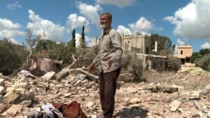 Rubble and destroyed homes where Lebanese return to in pilot zones.