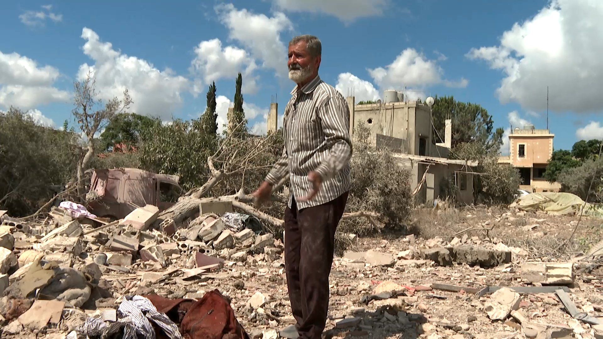 Rubble and destroyed homes where Lebanese return to in pilot zones.