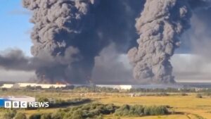Ukrainian drones strike Russian online retail warehouses, causing casualties and extensive damage to logistics facilities.