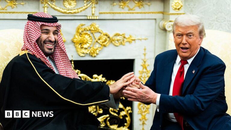 Image of Saudi Crown Prince Mohammed bin Salman with US President Donald Trump in the White House Oval Office.