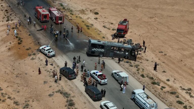 Scene of a devastating bus collision on the Deir Az Zor–Damascus highway in Syria.
