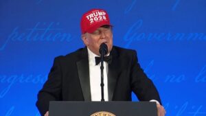 Donald Trump speaking at the White House Correspondents' Dinner