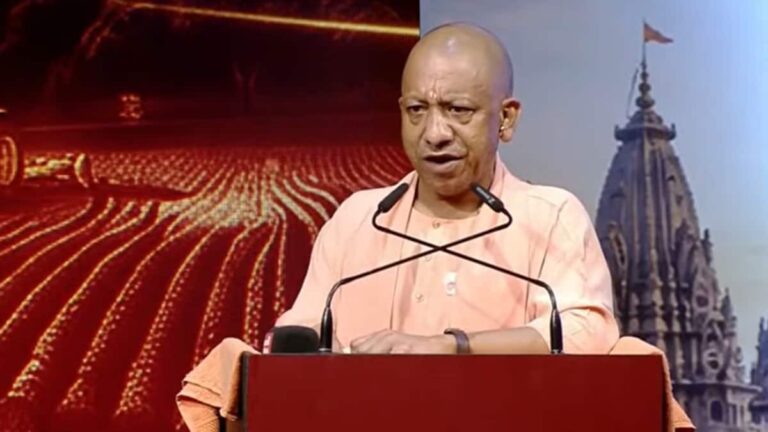 Image of Uttar Pradesh Chief Minister Yogi Adityanath addressing the public on food safety.