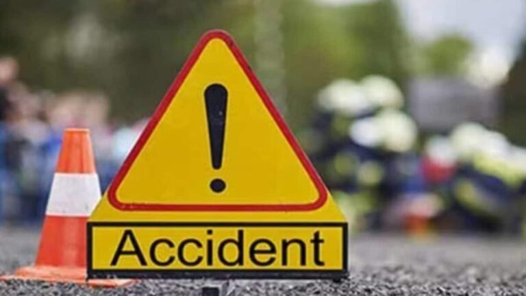 Image of a car and truck collision site in Dhar, Madhya Pradesh, showing the aftermath of a fatal accident.