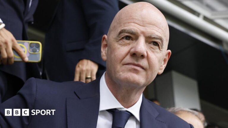 Fifa President Gianni Infantino looking on after a World Cup match, with a serious expression.