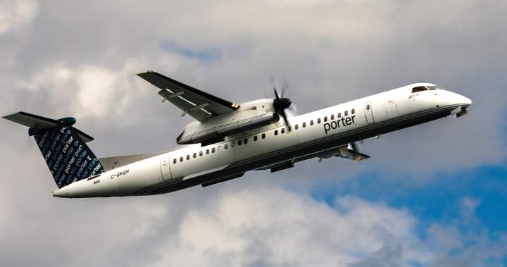 Porter Airlines plane at the gate, symbolizing a flight cancellation due to a passenger issue.