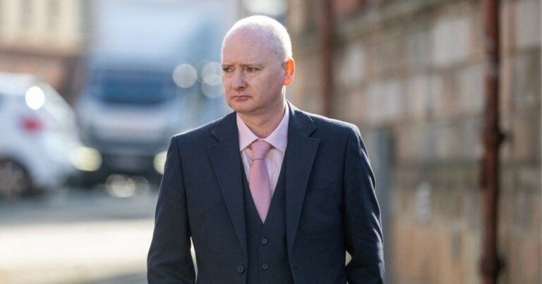 Image of Graeme Dott arriving at court, now convicted for child sex abuse.
