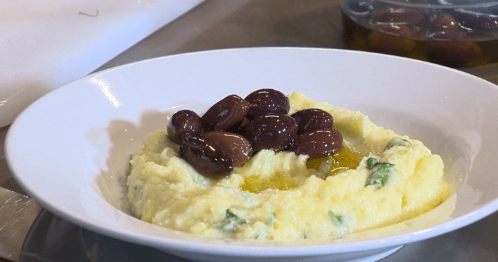 Executive Chef Massimo Capra preparing Greek Potato Dip with Susan Hay.