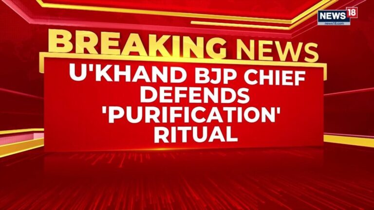 Image illustrating the political controversy over the Haldwani purification row in Uttarakhand, with symbols of BJP and Congress.