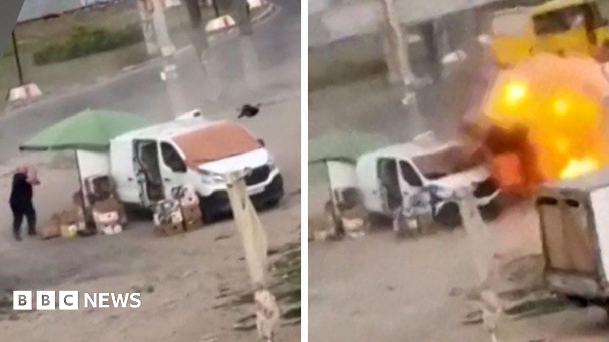 Video footage of a Russian drone pursuing a Ukrainian street vendor in Kherson, a clear human safari attack.