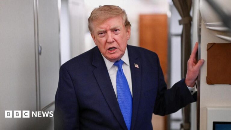 US President Donald Trump announces new talks with Iran, with a backdrop of Air Force One.