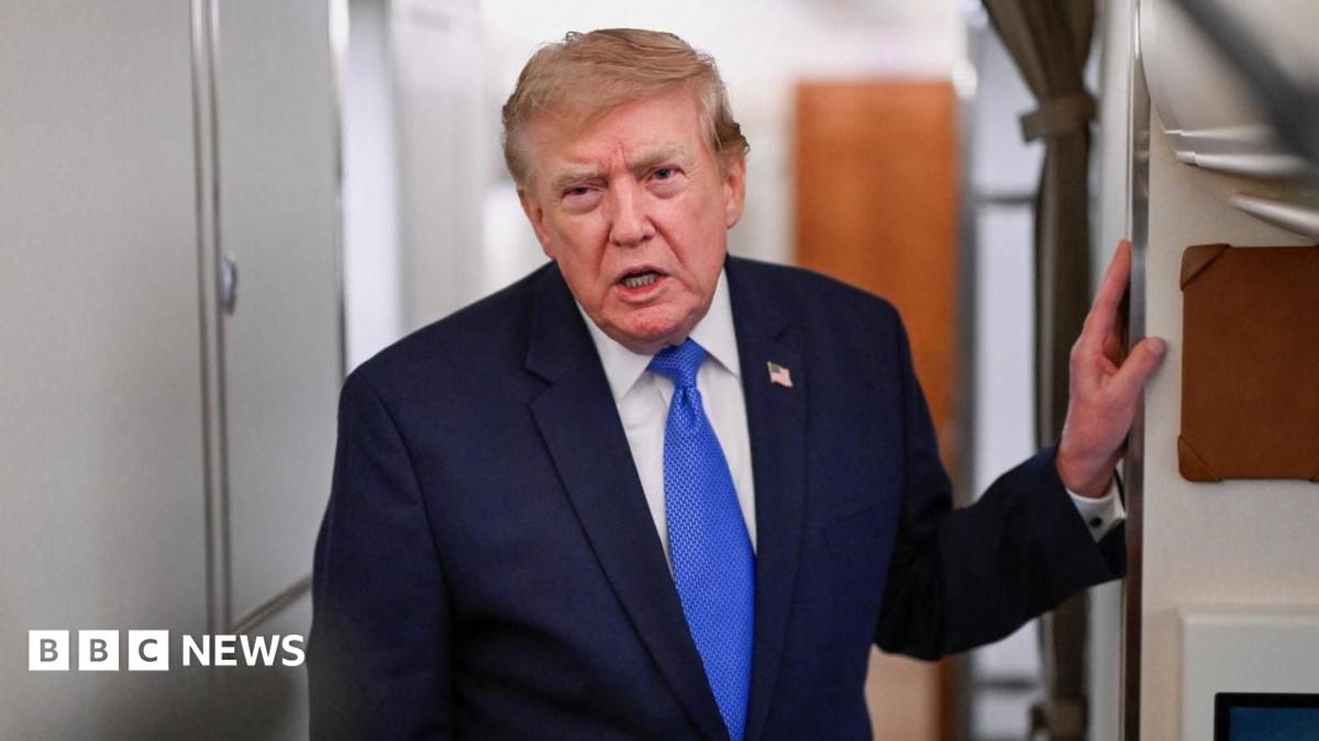 US President Donald Trump announces new talks with Iran, with a backdrop of Air Force One.