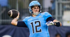 Brady Lidster celebrates after kicking a game-winning field goal for the Toronto Argonauts.