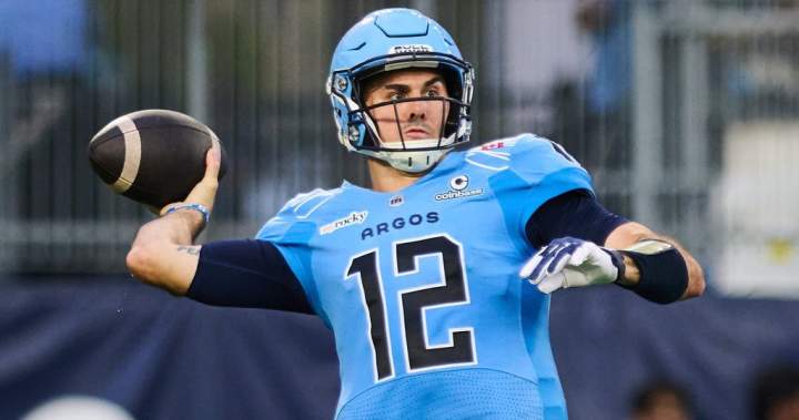 Brady Lidster celebrates after kicking a game-winning field goal for the Toronto Argonauts.