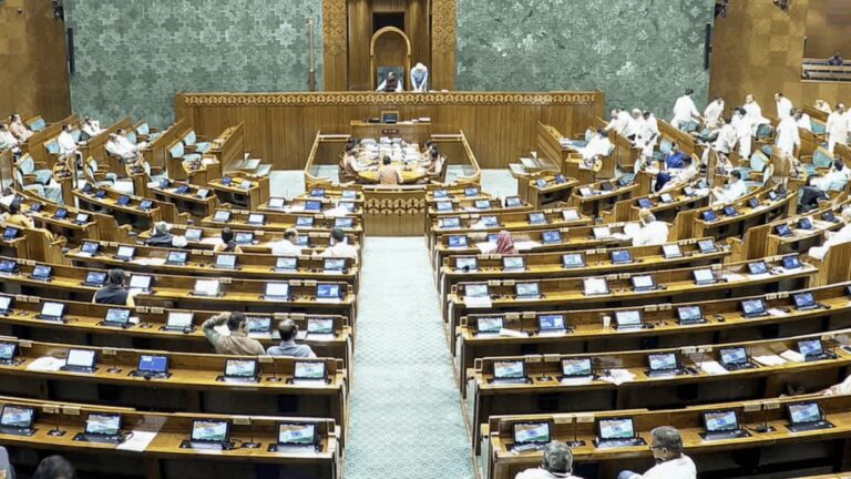 Indian Parliament in session, highlighting the upcoming debates and protests.