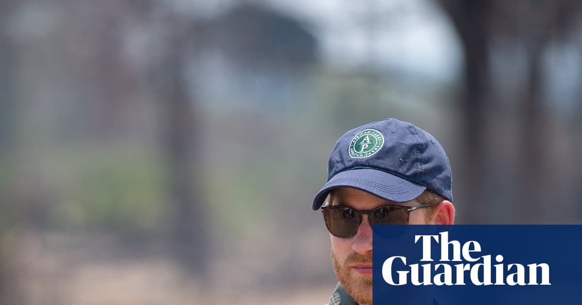 Prince Harry wearing a cap and sunglasses in an African national park.