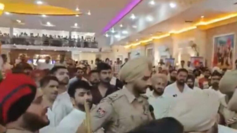 Video screengrab showing Congress party workers clashing during a meeting in Malerkotla, Punjab.