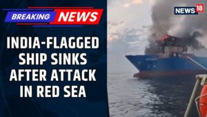 Image of an Indian vessel in the Red Sea under threat from Houthi attacks.