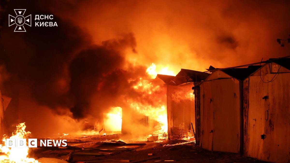 Firefighters battling flames after Russian missile strikes near Kyiv