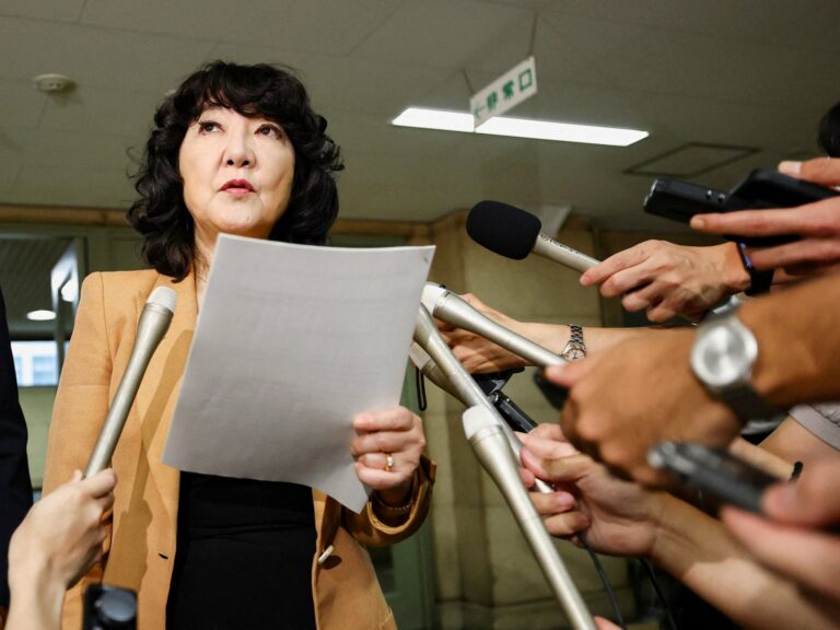 Japanese Finance Minister Satsuki Katayama speaks to media after the joint US-Japan currency intervention.