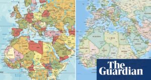 A side-by-side comparison of Africa's size on the Mercator projection and the Equal Earth map, highlighting the continent's true scale.