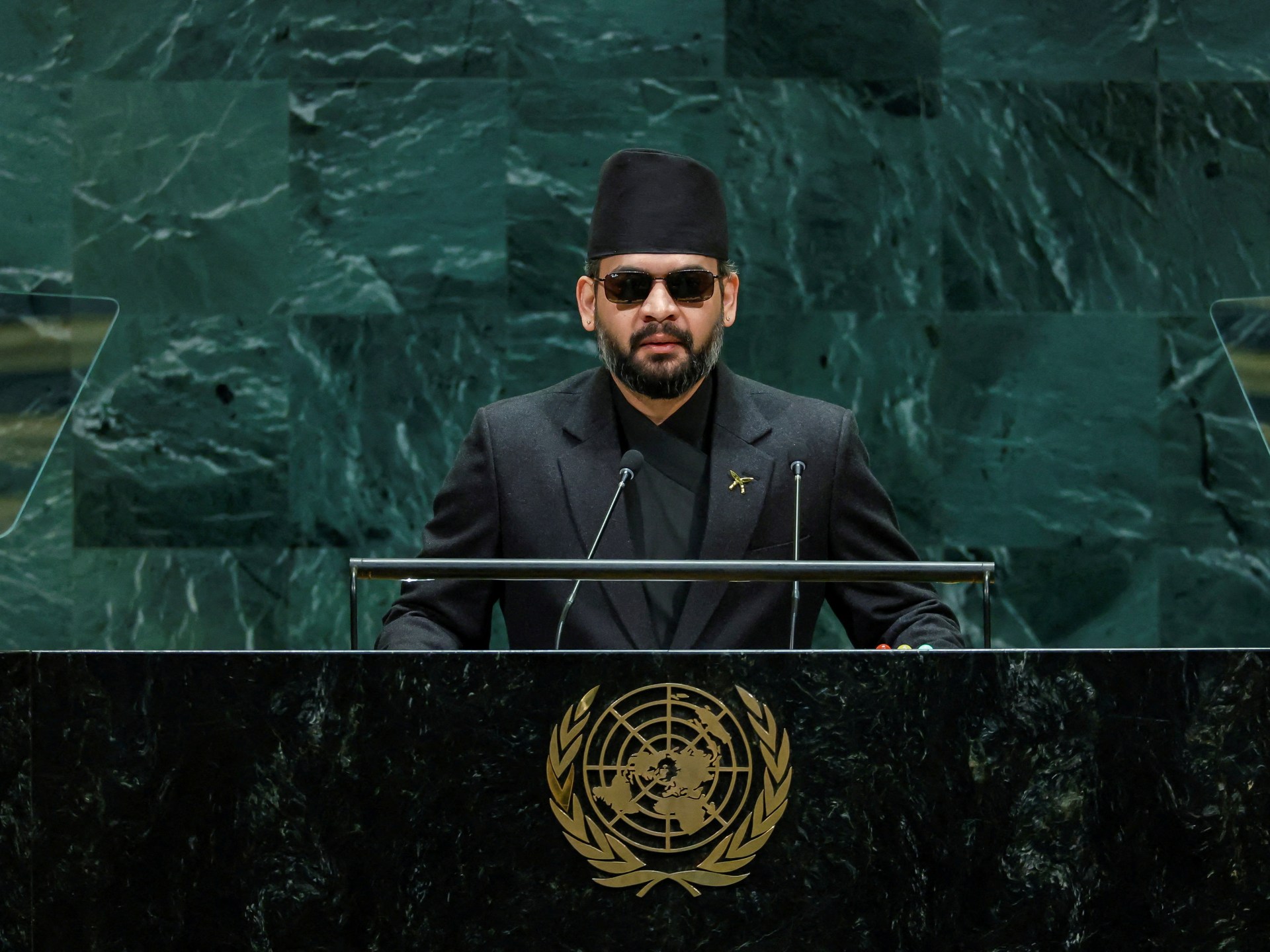 Prime Minister Balendra Shah addresses the UN regarding the climate crisis in Nepal.